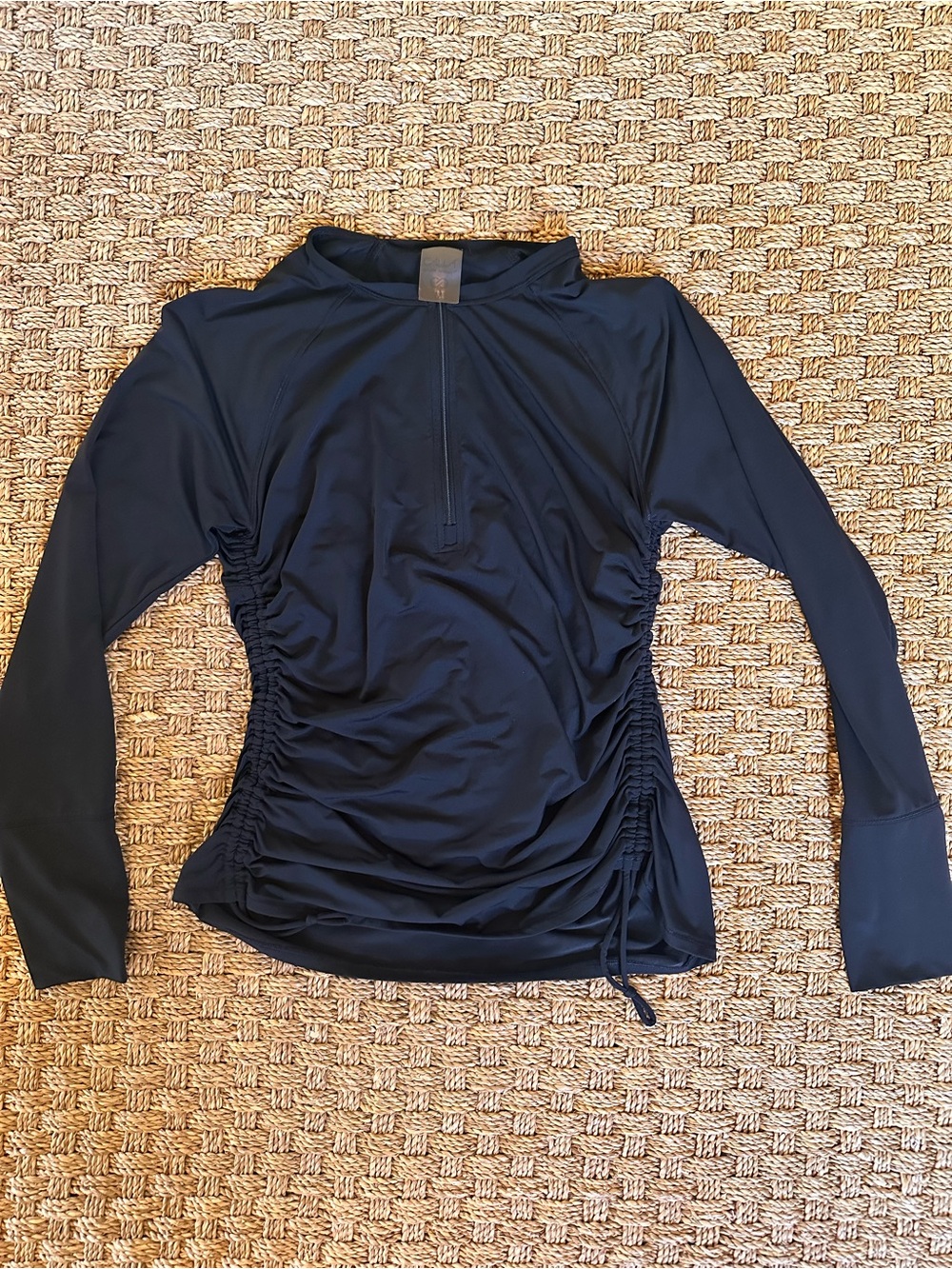 CALIA by Carrie Underwood Black Long-Sleeve Ruched Swim Coverup/Rash Guard